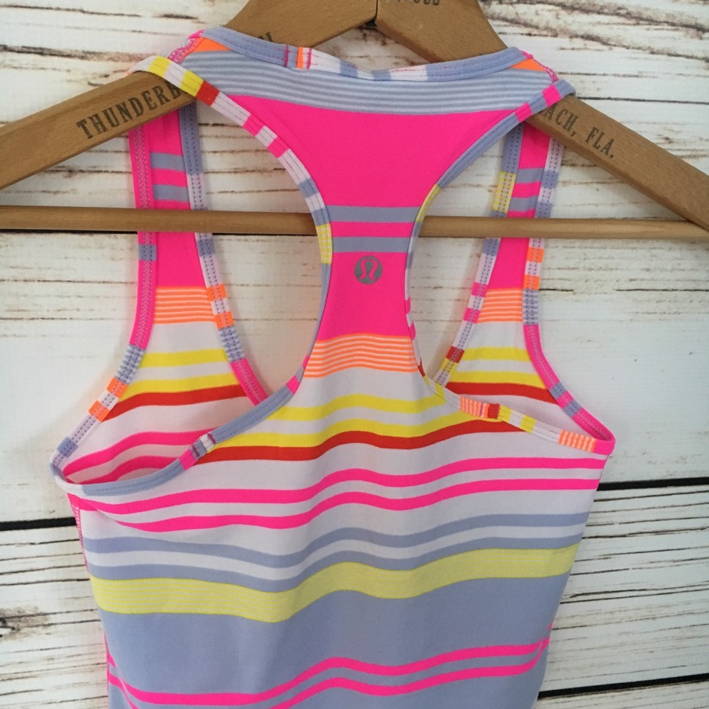 Lululemon Neon Pink Striped Tank Sz 2 - Picture 4 of 5